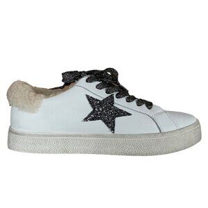 Steve Madden Polarize Sneakers Womens 7.5 White Star Sequin FauxFur Shoe